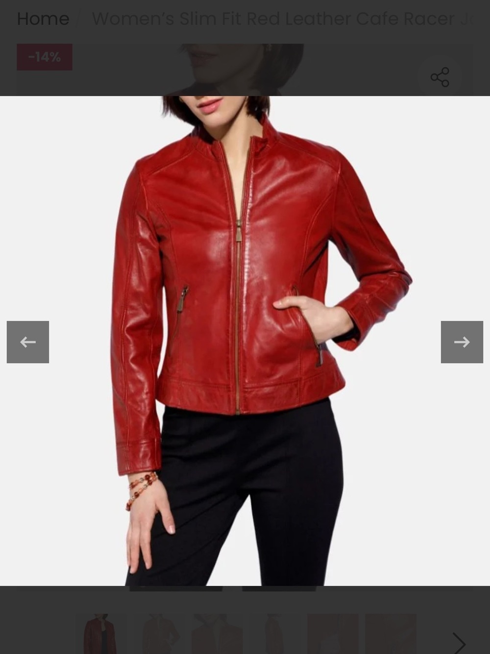 Red Leather Bomber Jacket - Women's Classic Zip Front